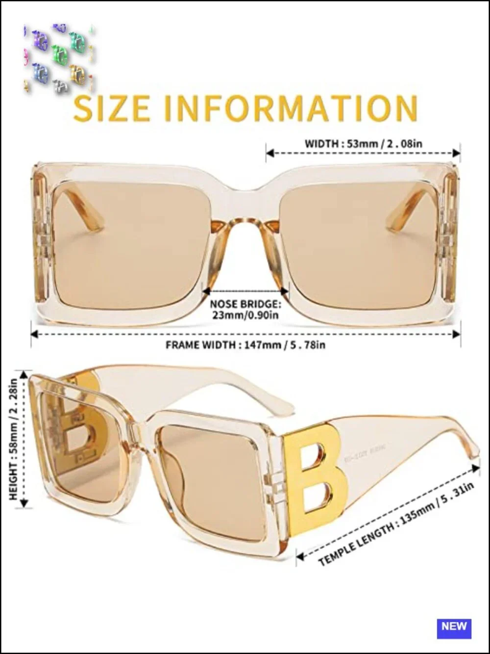 3 Pairs Oversized Square Sunglasses Trendy Thick Frame UV400